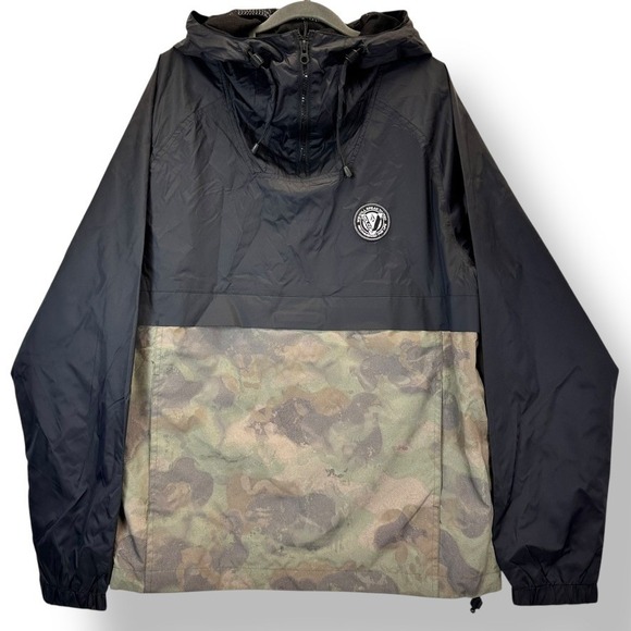 Volcom Mens Large Anorak Jacket Camo Black Water Resistant Pullover - Picture 1 of 9